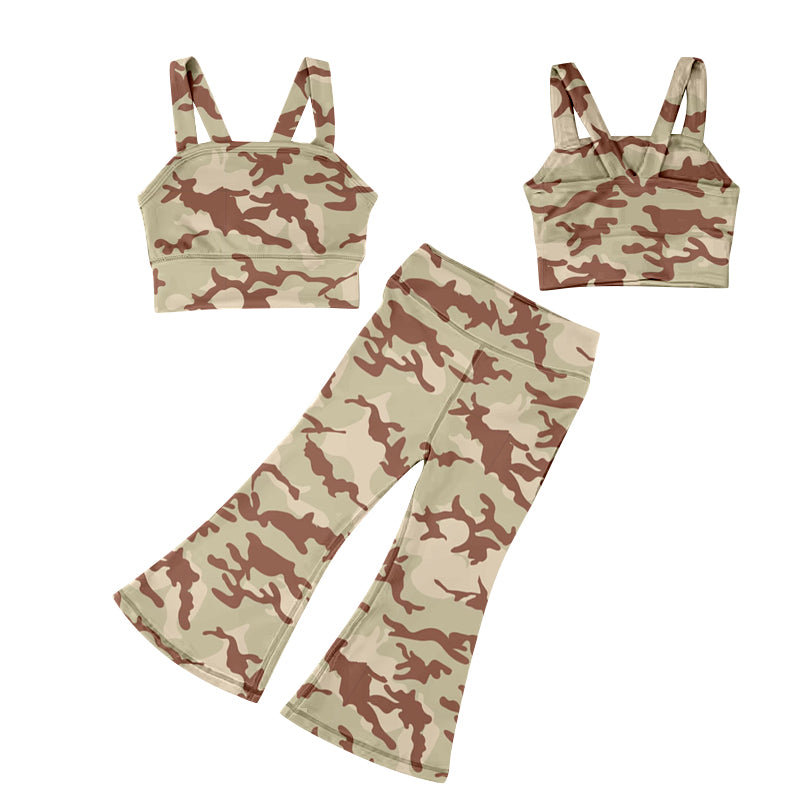 7.4 custom each style moq 5eta 4-6week baby girls clothes camouflage Yoga Suit vest Pants Set
