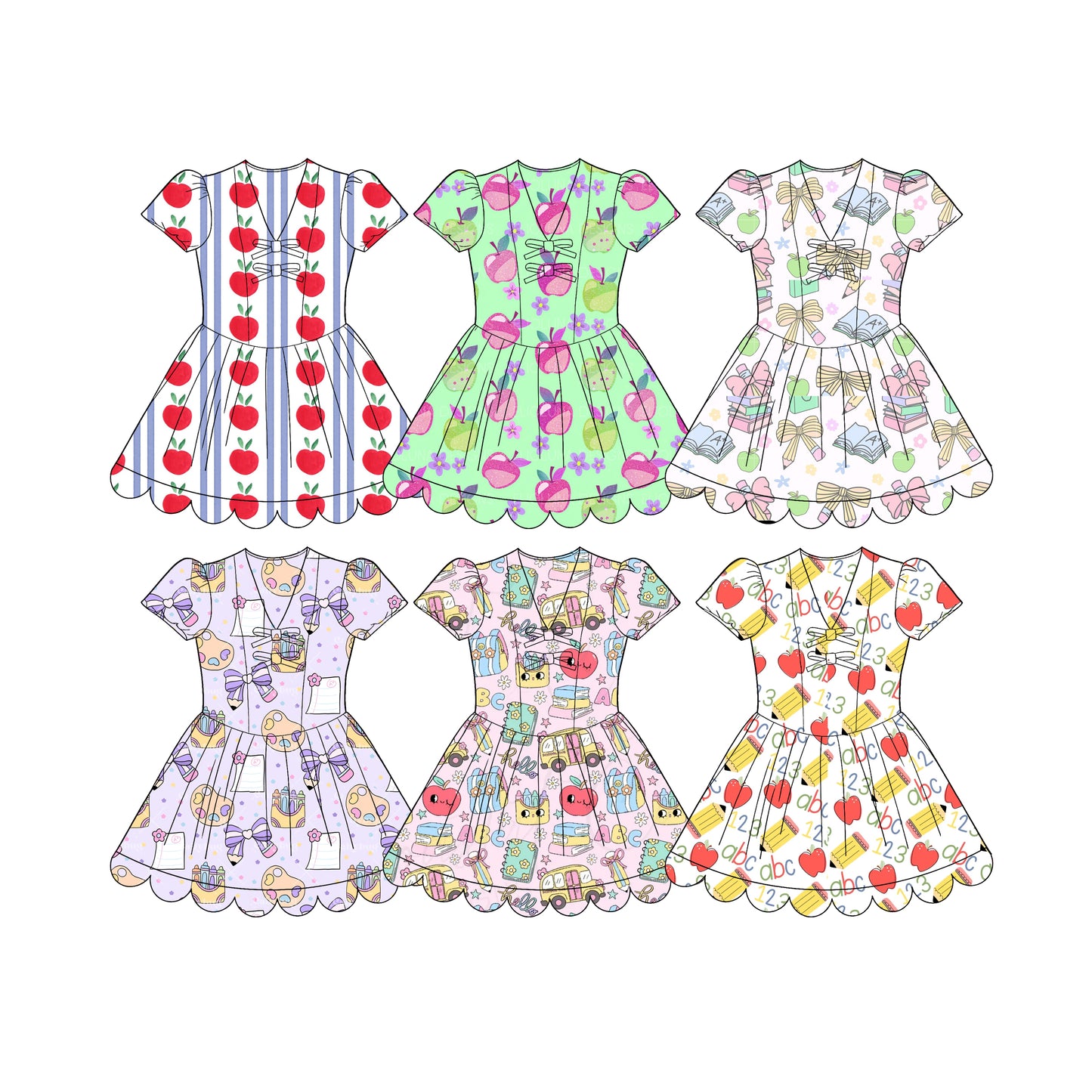 3.21 Custom moq 5 mix size Sibling Baby Girl's Back To School Short Sleeve Dress Cute Clothing for Infants