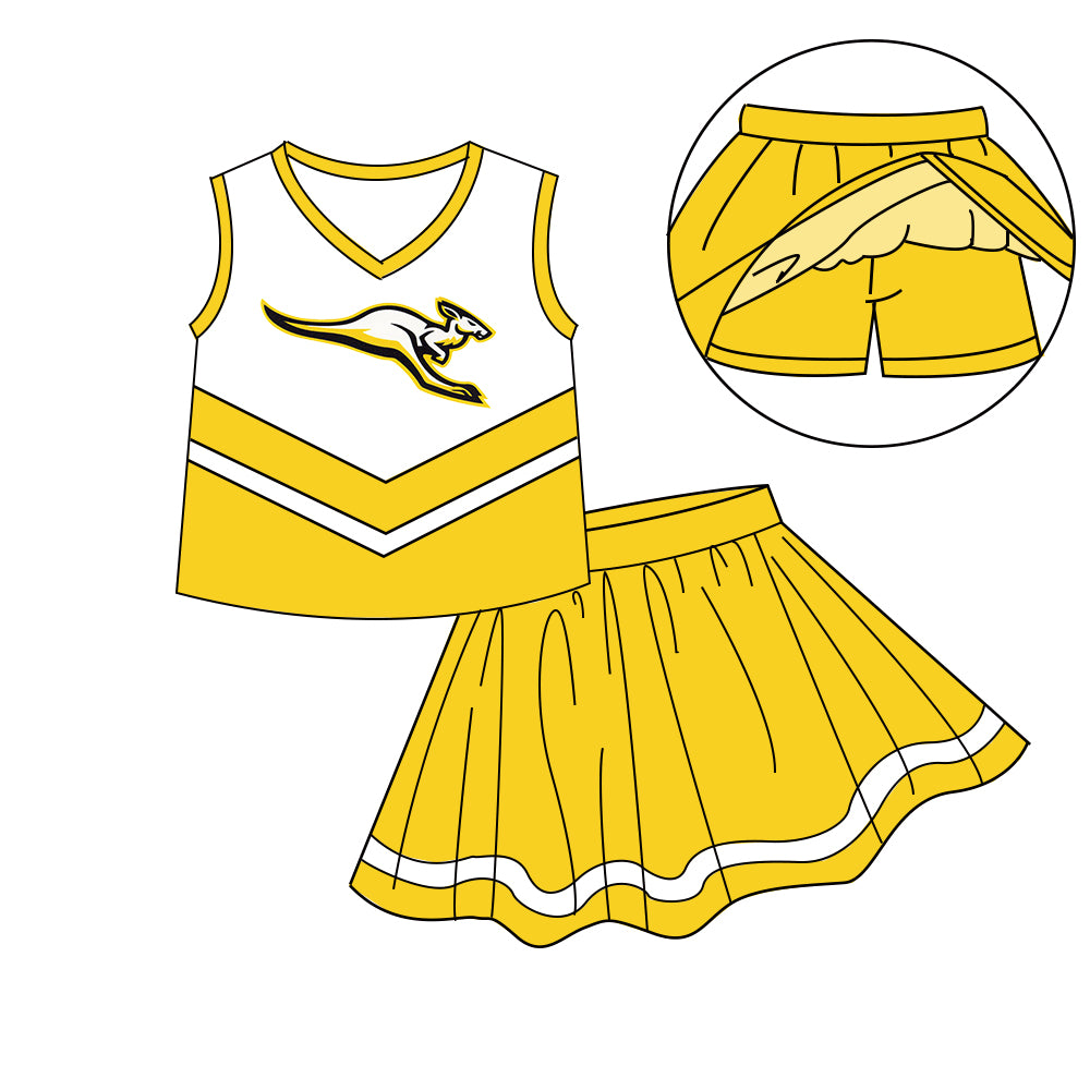 Custom moq 5 mix size milk silk eta 6-8weeks summer team yellow baby girls clothes team sleeveless skirts shorts sets-25.7.10