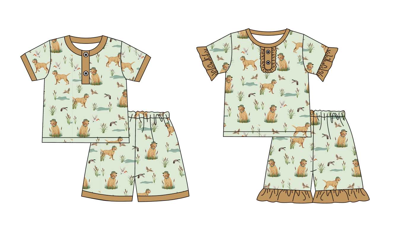 11.1 custom each style moq 5eta 4-6week Sibling Sister puppy duck baby girl short sleeve shorts sets 1 and sets 2 match design