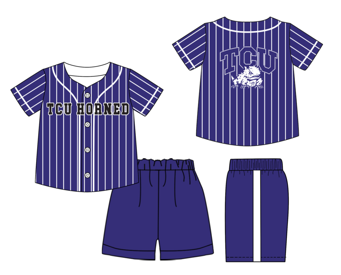 Custom moq 3 or 5 mix size milk silk summer teams baby boy clothes blue and purple short sleeve shorts sets-26.1.20