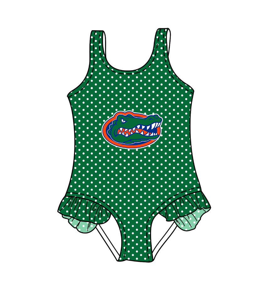 Custom moq 5 mix size milk silk summer teams Green Baby Girl Sleeveless Polka Dot Lace Onesie Swimsuit Cute Summer Beachwear for Little Girls