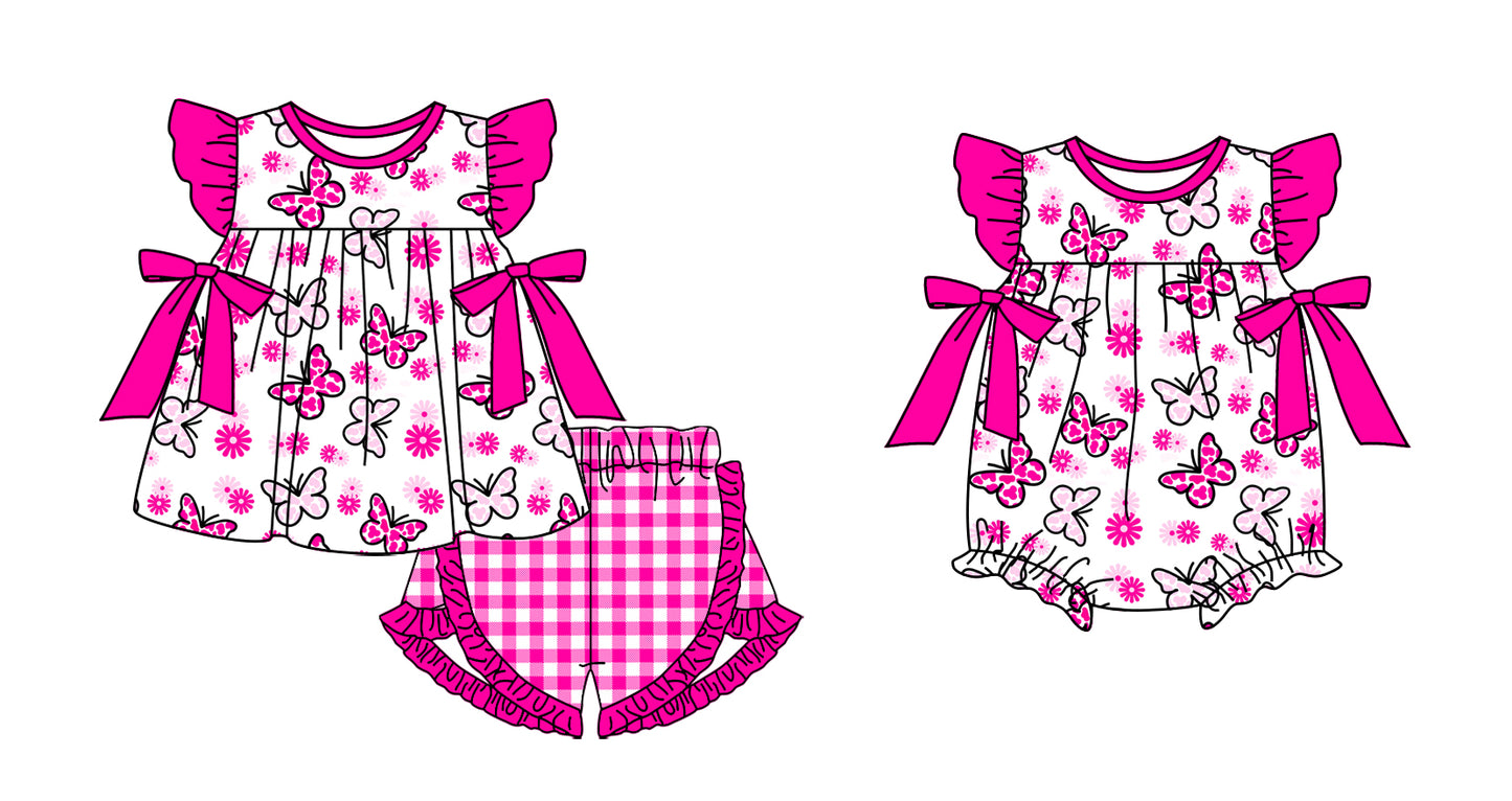 11.16 custom each style moq 5eta 4-6week Sibling Sister floral rose red baby girl short sleeve shorts sets and rompers match design