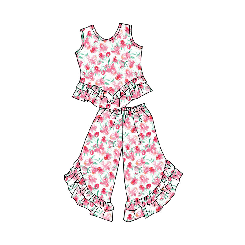 10.24 custom each style moq 5eta 4-6week baby girls clothes floral sleeveless pants sets