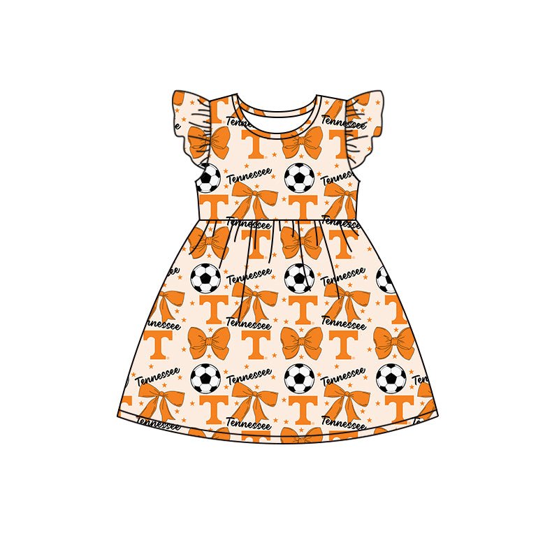 Custom moq 5 each style summer teams baby girls clothes team bow orange long sleeve hooded pants sets and dress 1 and dress 2 and romper-25.6.14