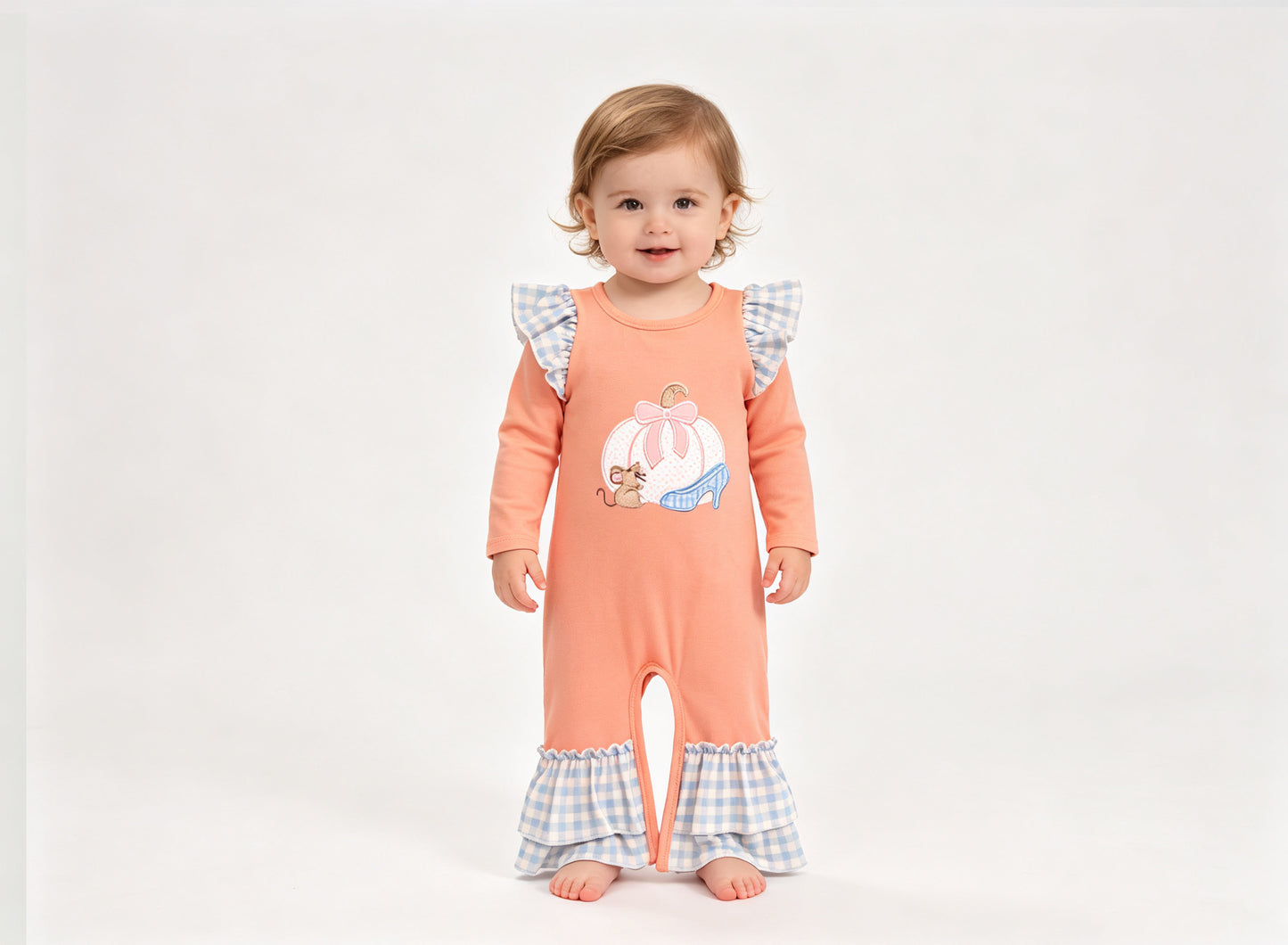 (Sample) No moq milk silk LR3217 Baby Girls Bow Pumpkins Fall Ruffle Pant Holiday Rompers