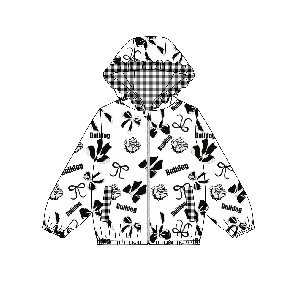 custom moq 5 mix size MSD073003 Baby Girls Bow Print Long Sleeve Zipper Hooded Casual Team Jacket Top