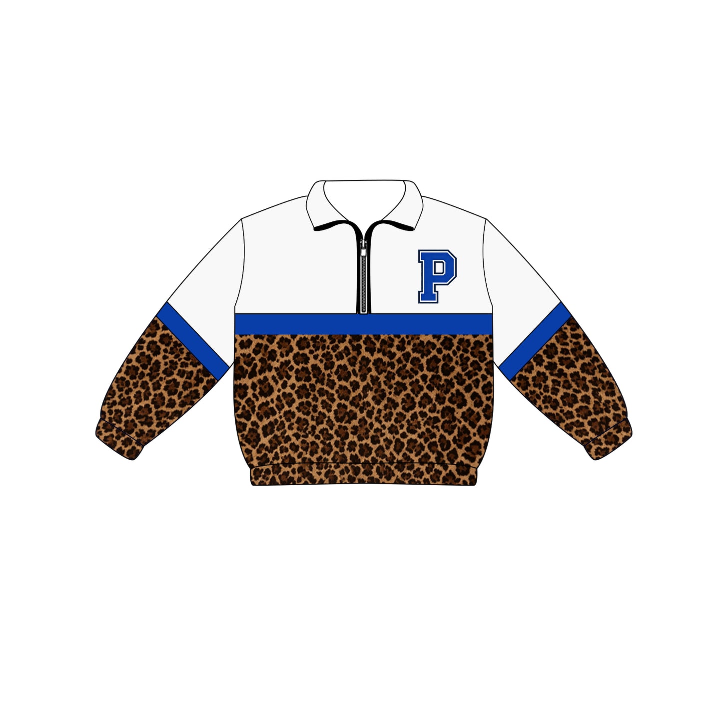 Custom moq 5 mix size milk silk summer teams Adult And Kids White Long Sleeve Leopard Tee Shirts Zip Pullovers Tops