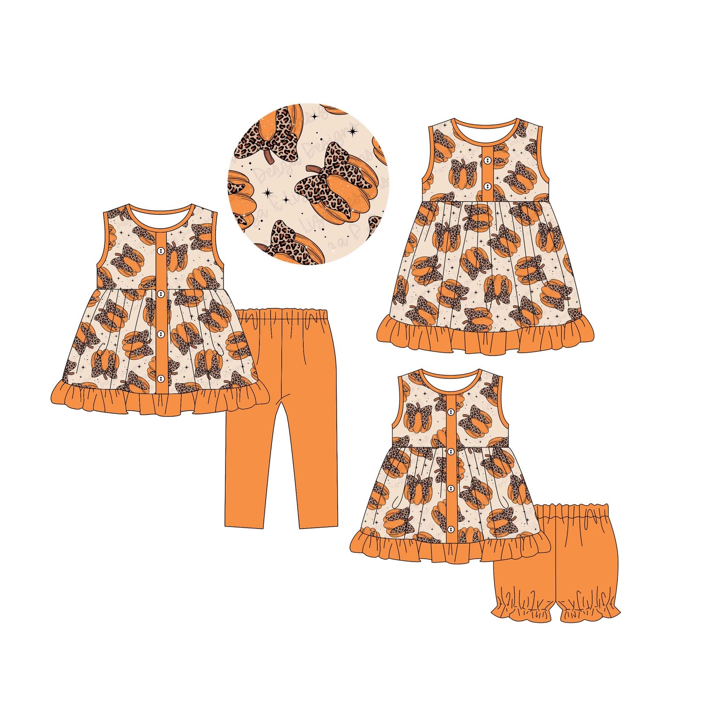4.30 custom each style moq 5eta 4-6week Sibling Sisters pumpkin bow baby short sleeve shorts sets and pants sets and dress match family design