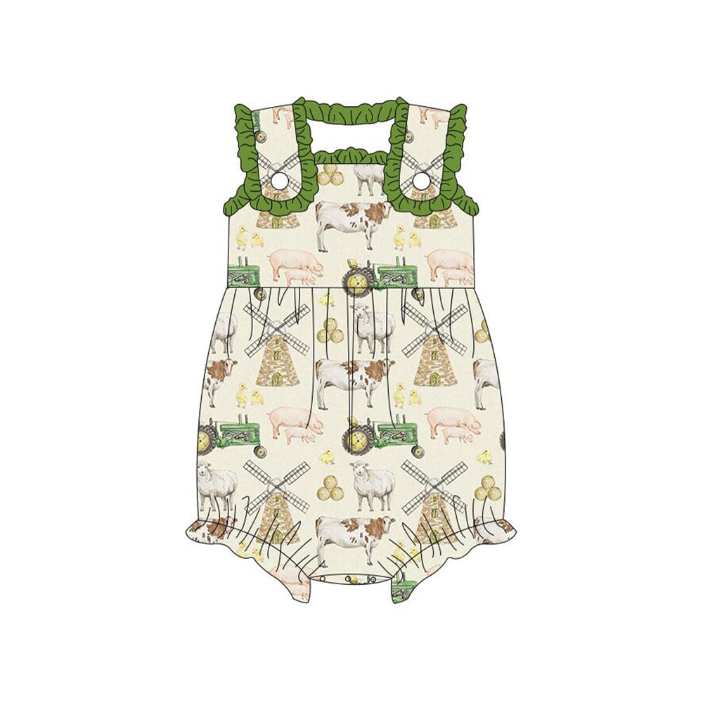 5.11custom each style moq 5eta 4-5week Sibling Sister Country style farm cattle and sheep prints green boys and girls outfits and baby romper match family design