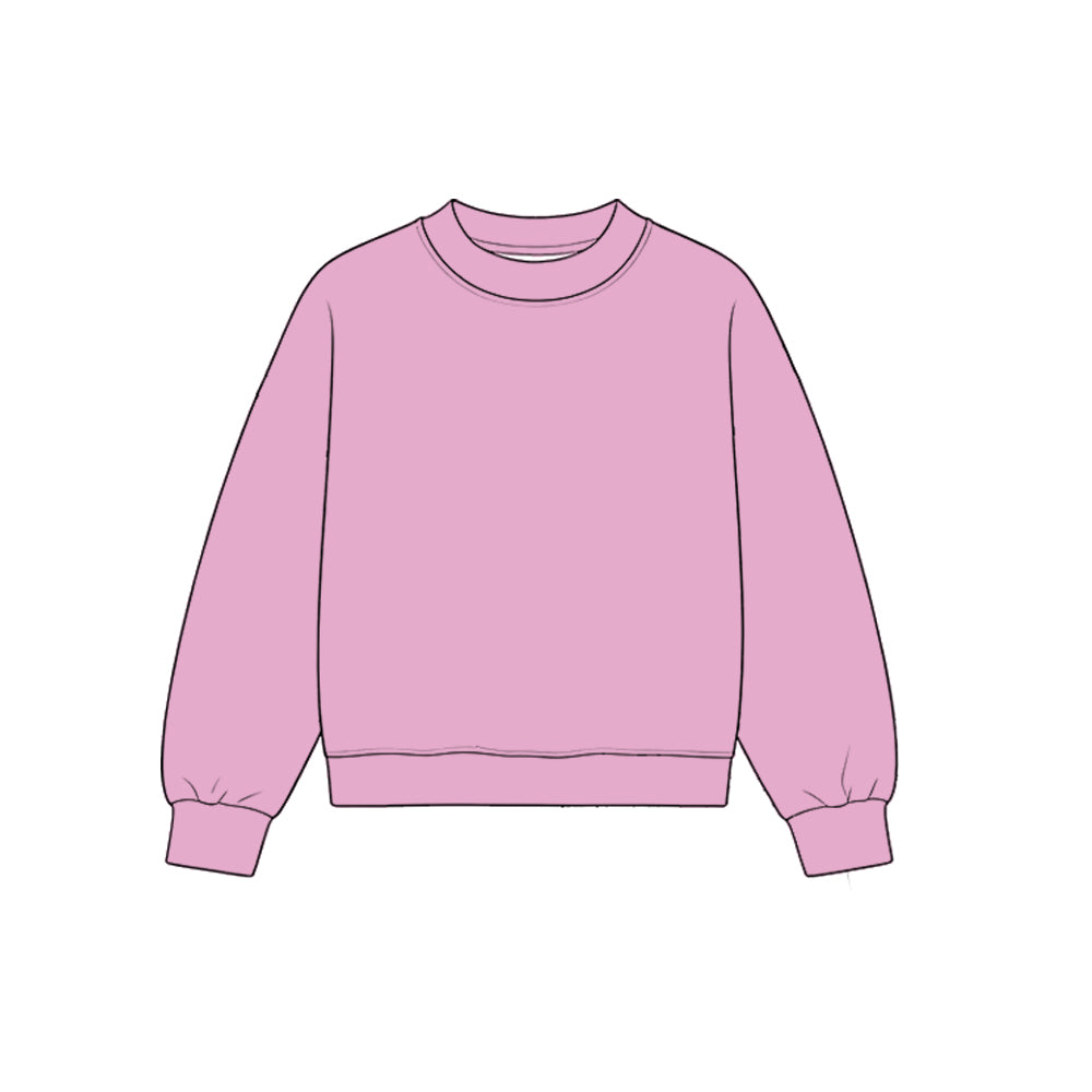 Custom moq 5 girls Blank Cotton Light pink long-sleeved crew-neck sweatshirt