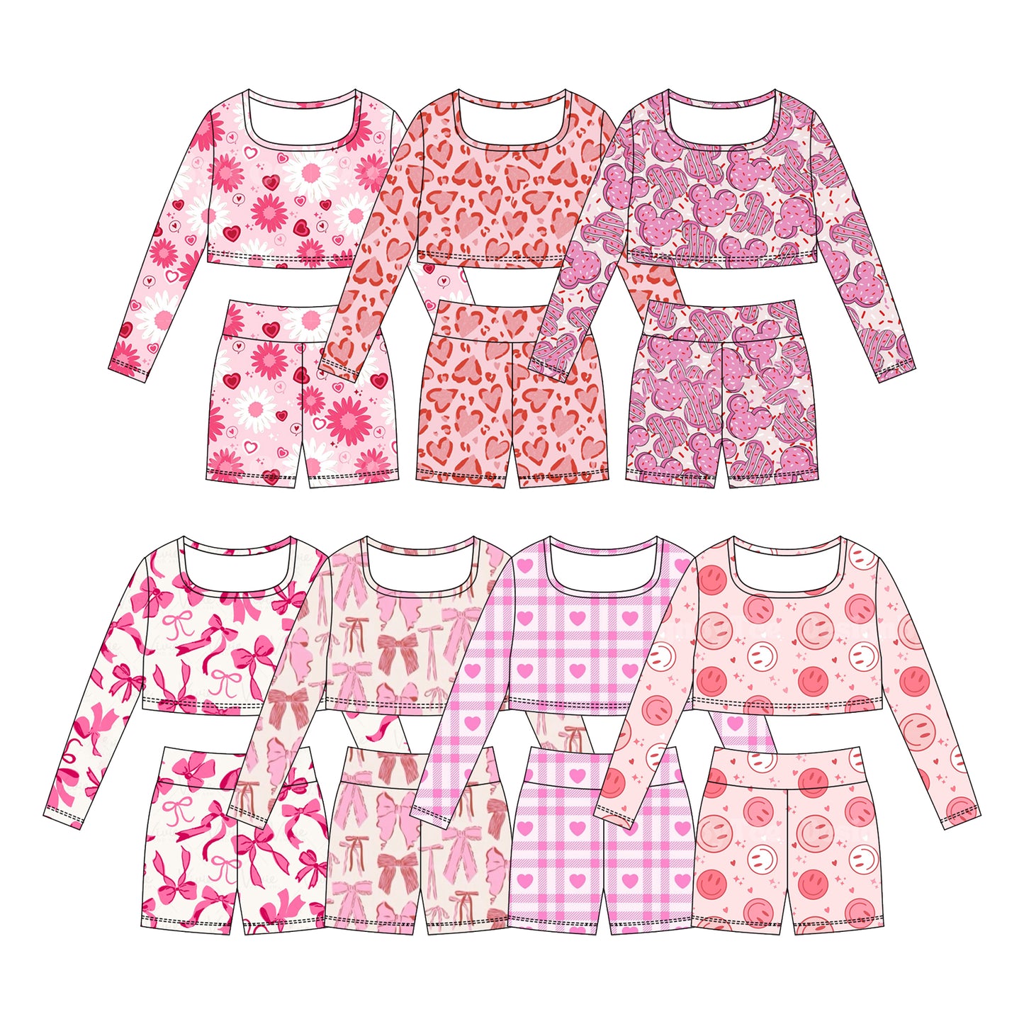 25.10.29 custom each style moq 5 eta 6-8week Sibling Sisters baby girl long sleeve shorts sets 8 match family design