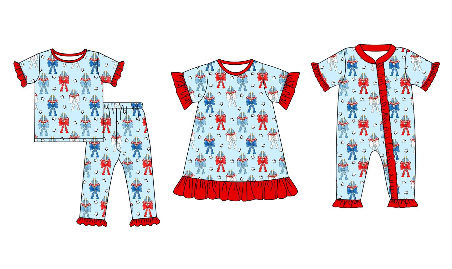 25.12.30 custom each style moq 5 eta 6-8week Sibling Sisters bow baby girl short sleeve pants sets and dress and rompers match family design