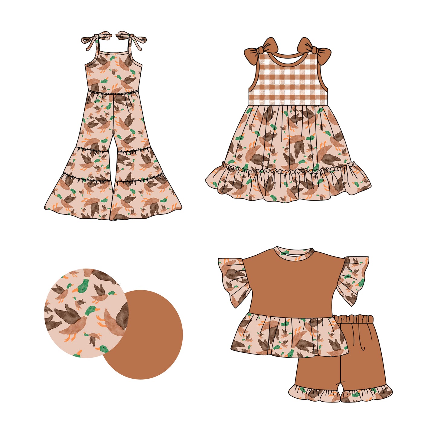3.5 custom each style moq 5eta 4-6week Sibling Sister duck baby girl sets and dress and jumpsuit match family design