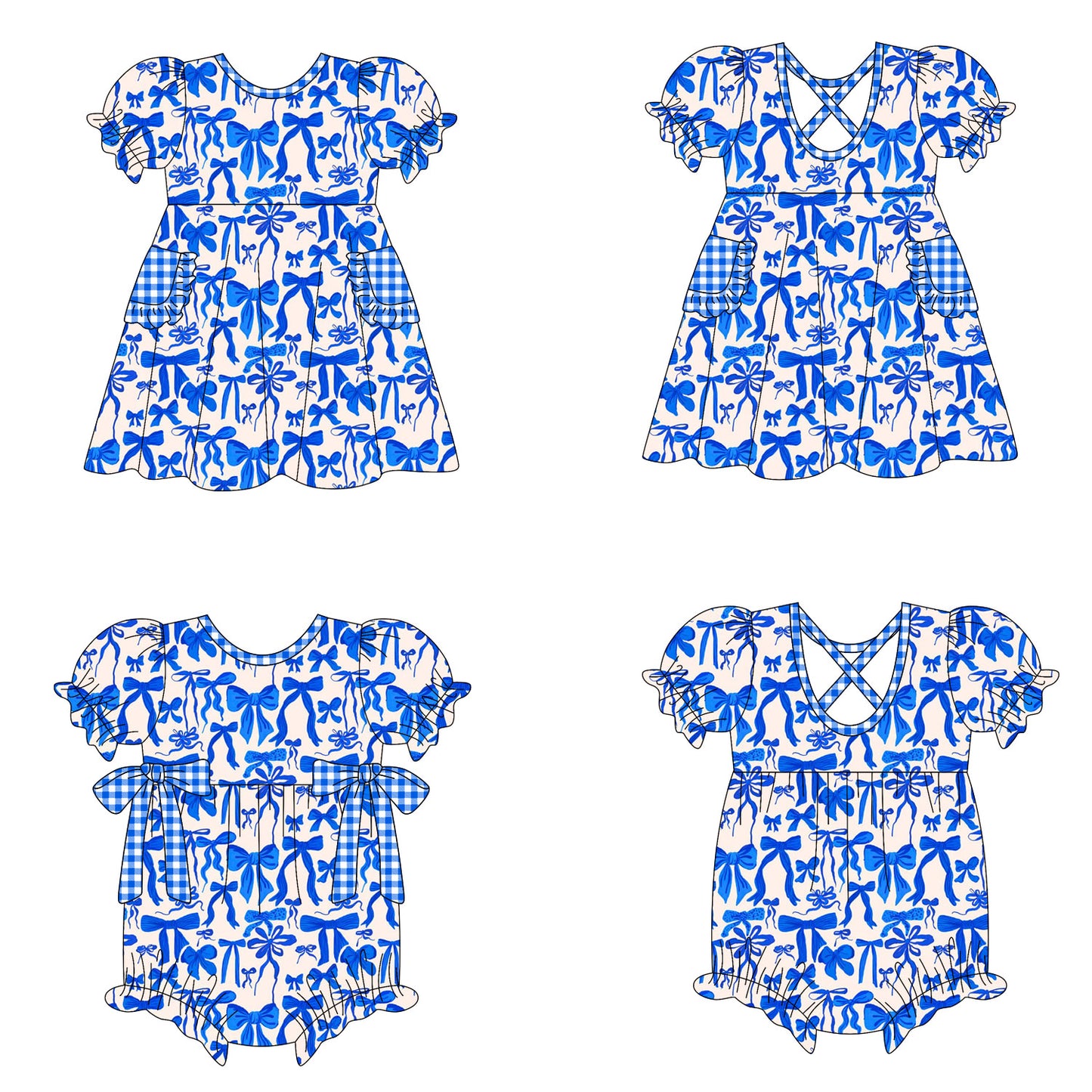 25.10.15 custom each style moq 5 eta 6-8week Sibling Sisters bow blue baby girl short sleeve dress and romper match family design