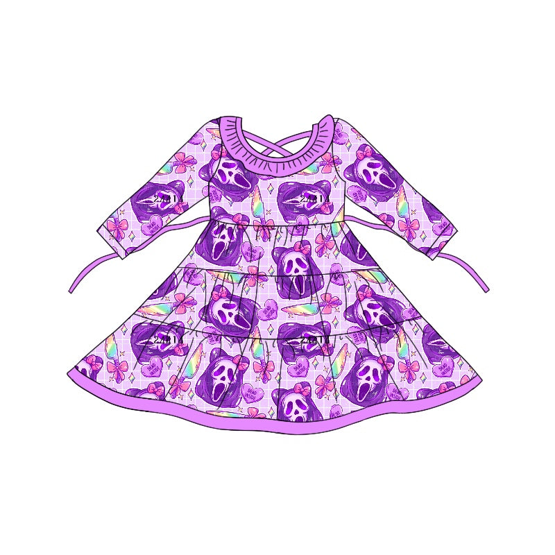 8.20 custom each style moq 5eta 4-6week baby girls clothes purple long sleeve dress