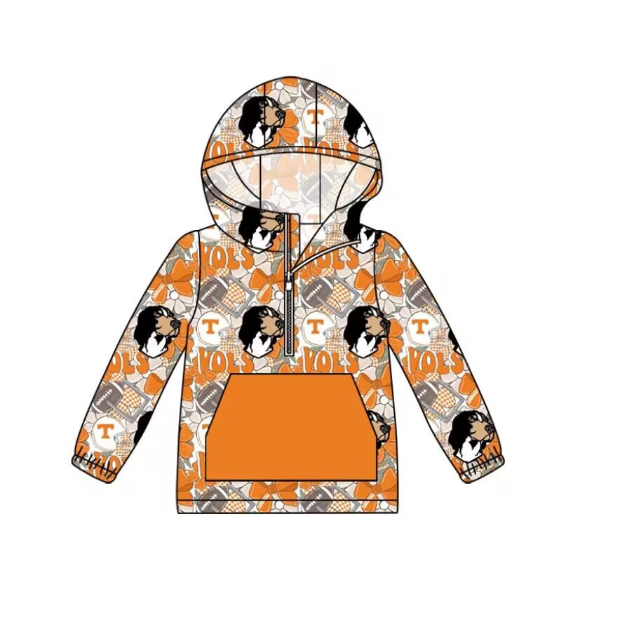 Custom moq 3 eta 6-7weeks team baby boys clothes VOLS orange hooded long sleeve top