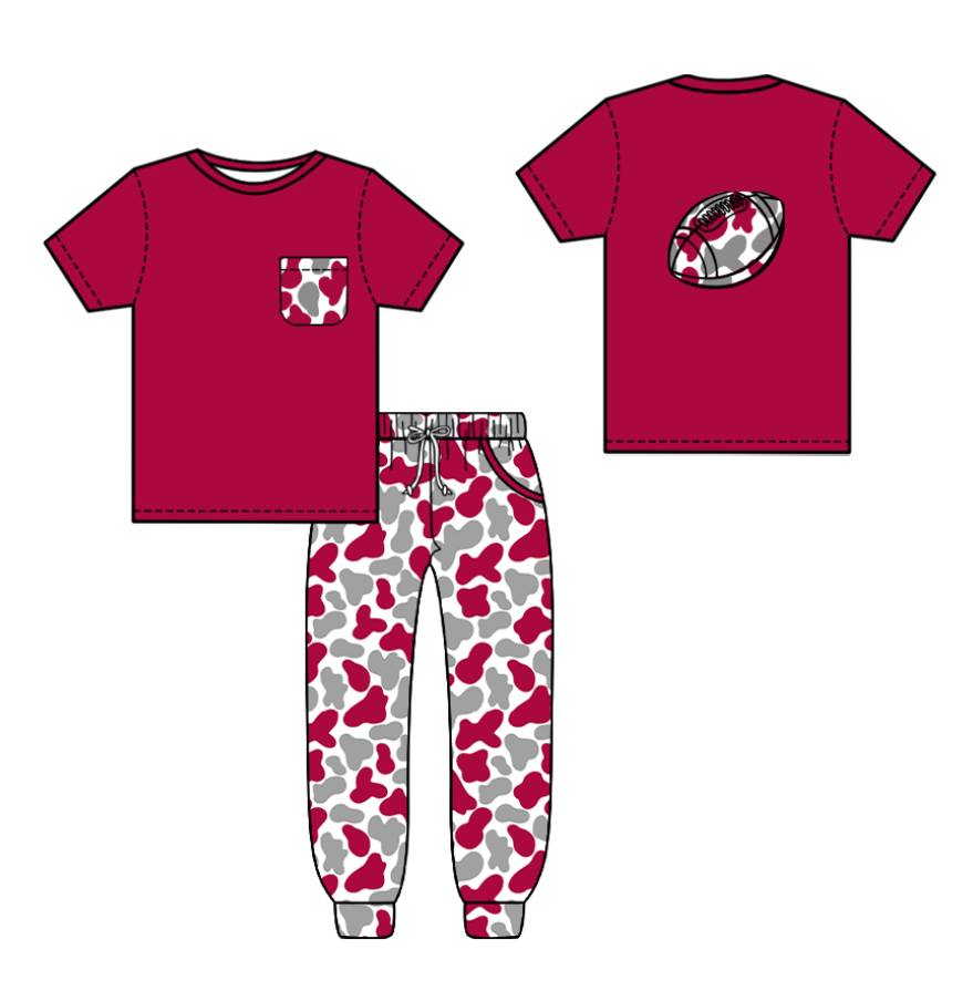 Custom summer teams baby boy clothes team camouflage brick red short sleeve pants sets-25.8.7
