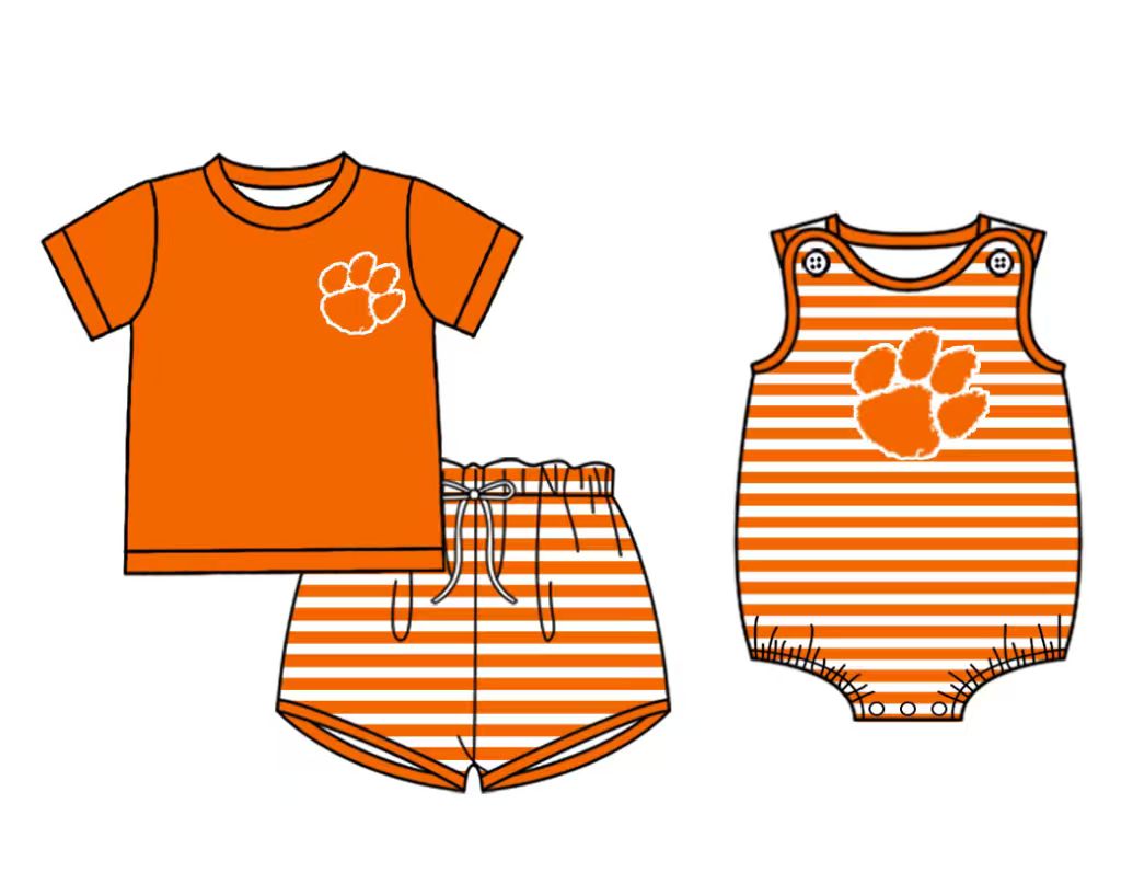 Custom moq 5 mix size milk silk summer teams baby boys clothes orange short sleeve shorts sets and rompers series