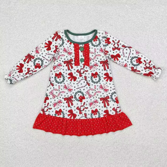 RTS NO MOQ Red wreath-bow-five-pointed star pattern long-sleeved suit & long-sleeved dress