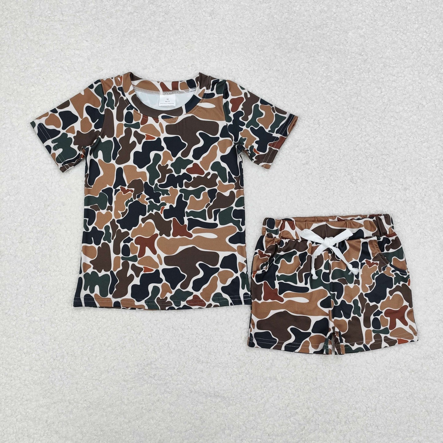 RTS NO MOQ(In Stock) BT0905+SS0359 Camouflage beige short-sleeved top shorts sets
