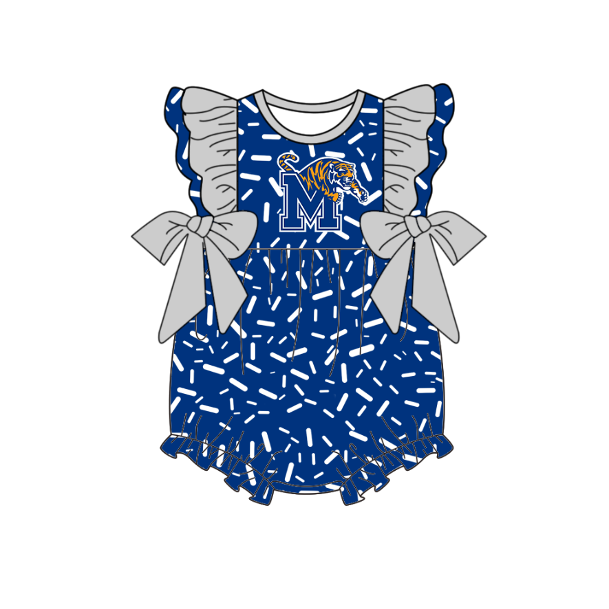 Custom moq 5 mix size milk silk summer teams baby girl clothes blue short sleeve dress and rompers series