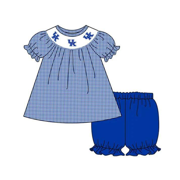 Custom moq 5 mix size milk silk eta 6-8weeks summer team blue baby girls clothes team short sleeve shorts sets-25.7.14