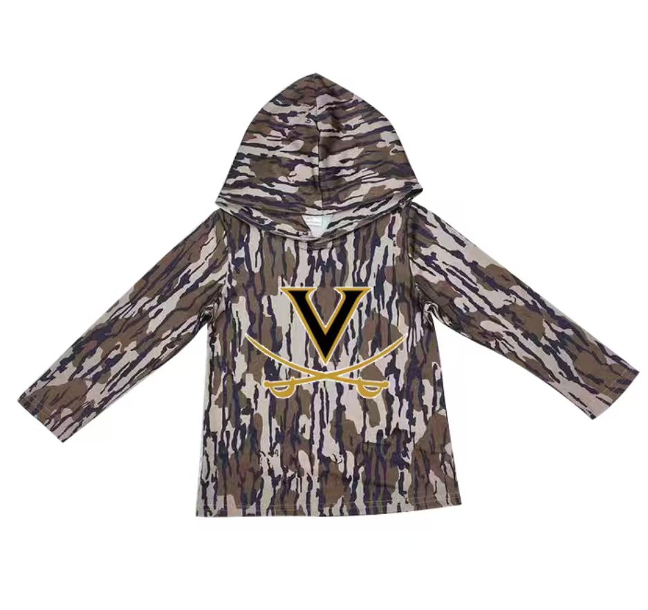 Custom moq 5 mix size milk silk summer team baby girls and boys clothes camouflage hooded long sleeve top-25.10.22