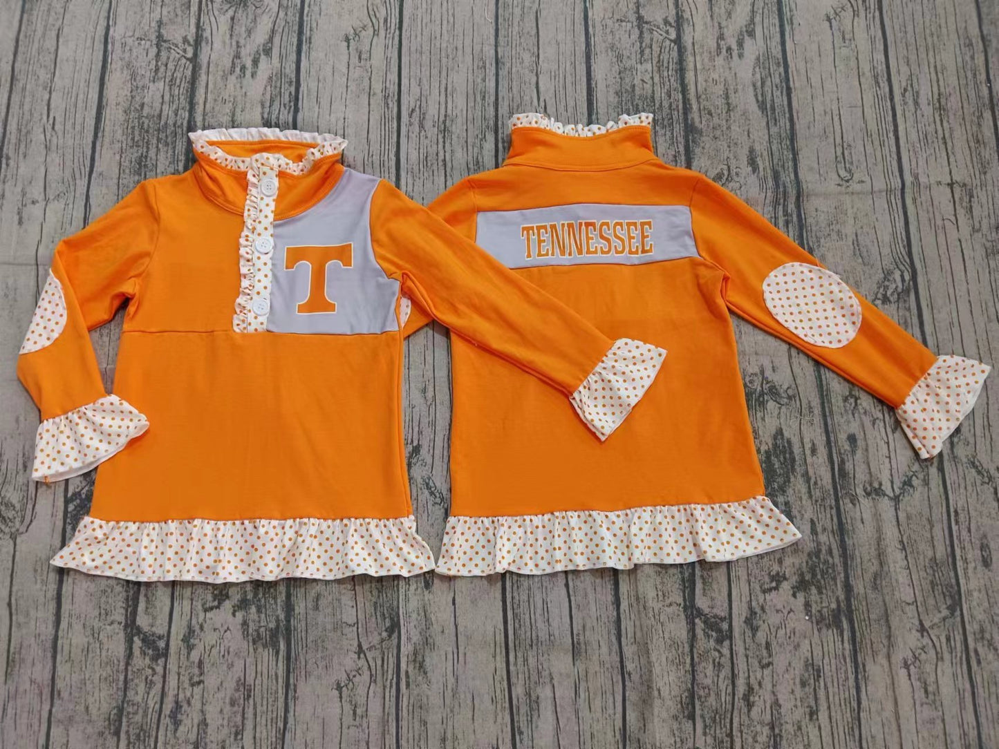 Custom moq 3 eta 6-7weeks baby girl clothes team orange long sleeve shirt-25.9.9