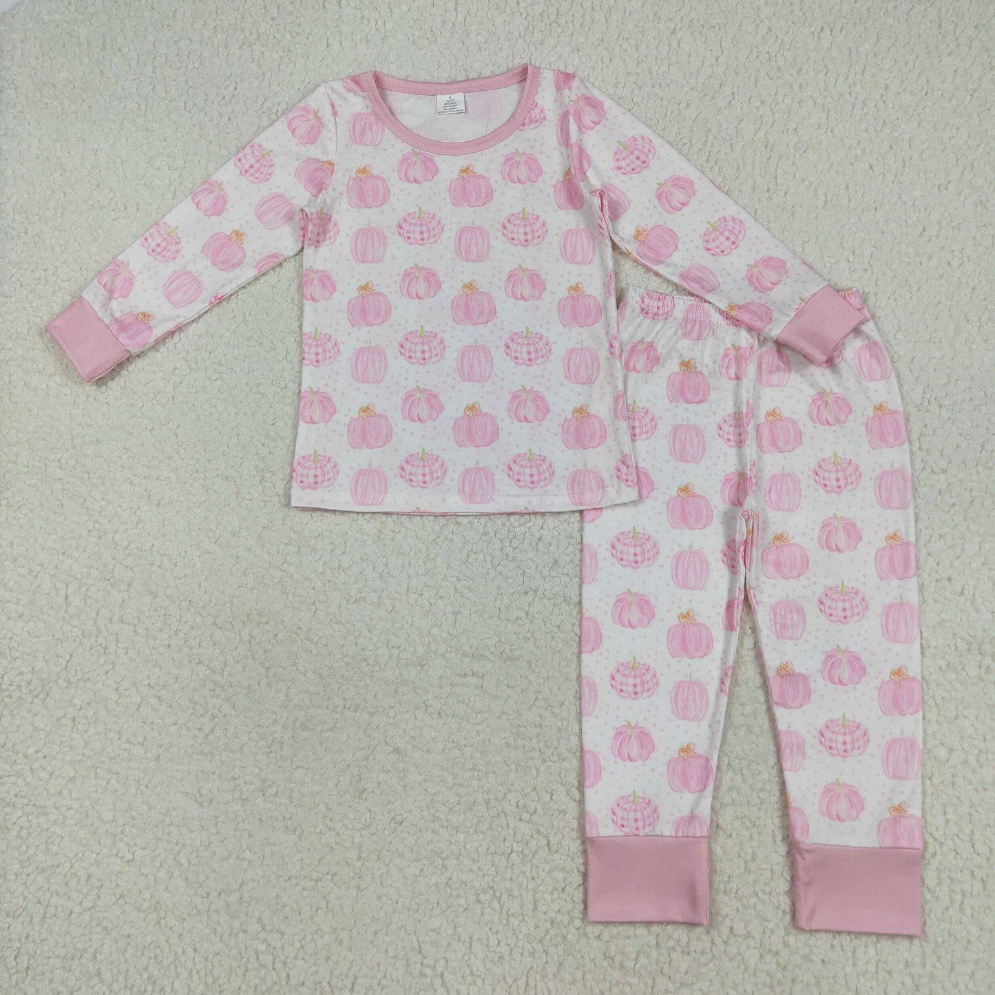 Bamboo rts no moq GLP1188 Modal pumpkin pink and white long-sleeved trousers pajama set