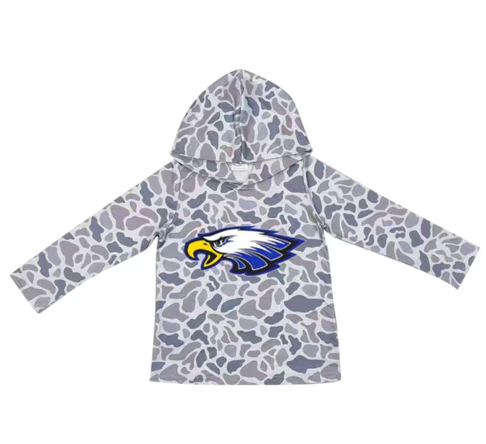 Custom moq 5 mix size milk silk summer team baby girls and boys clothes camouflage hooded long sleeve top-25.10.22
