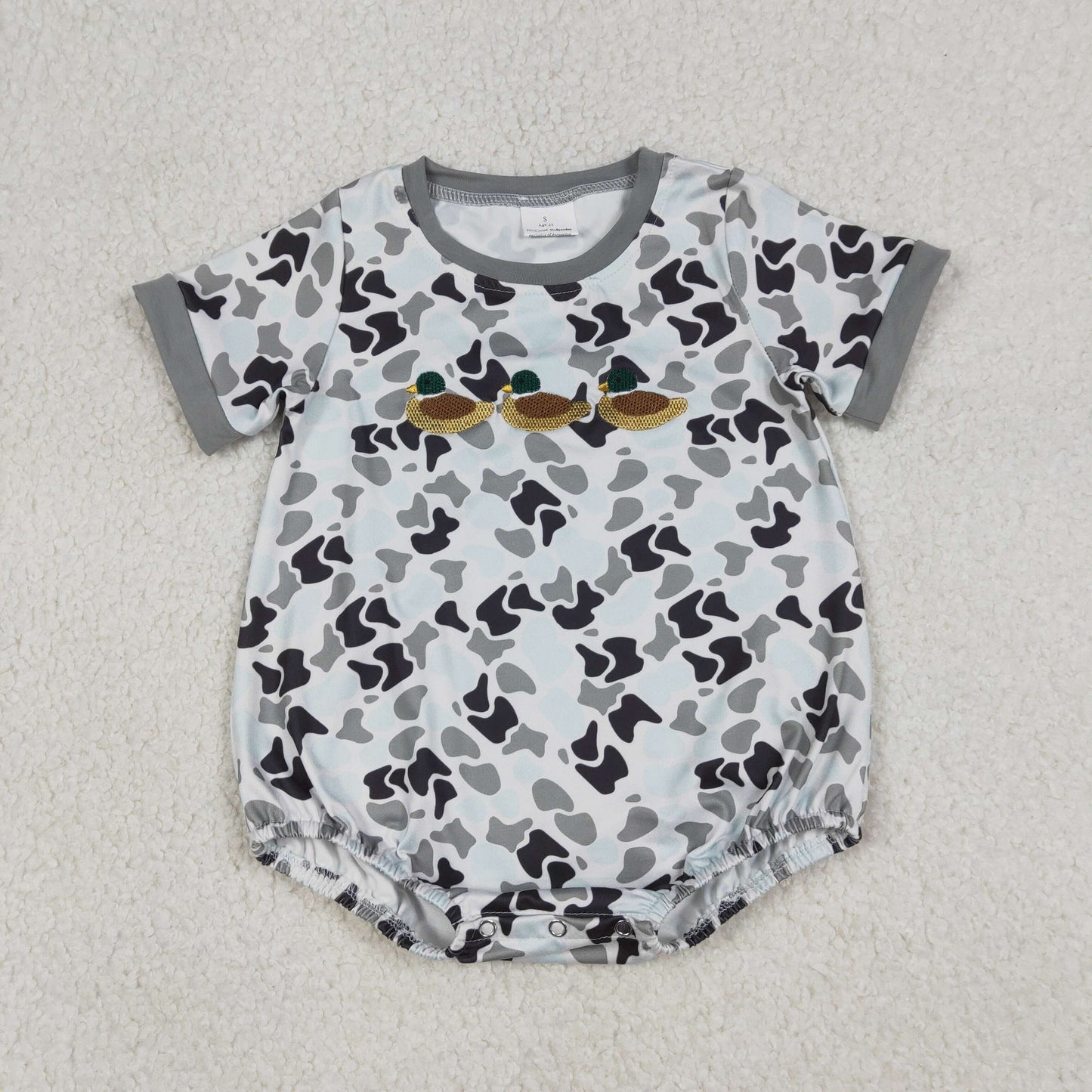 RTS NO MOQ(In Stock ) SR3571 Embroidered duck grey-green camouflage short-sleeved bodysuit