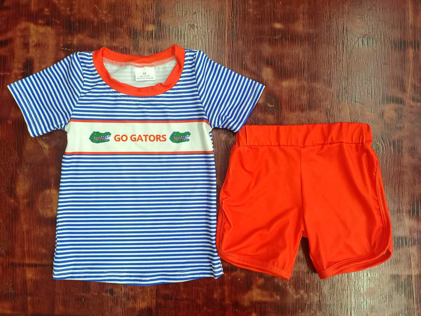 Custom moq 3 eta 6-7weeks baby boys clothes striped short Sleeve orange shorts sets