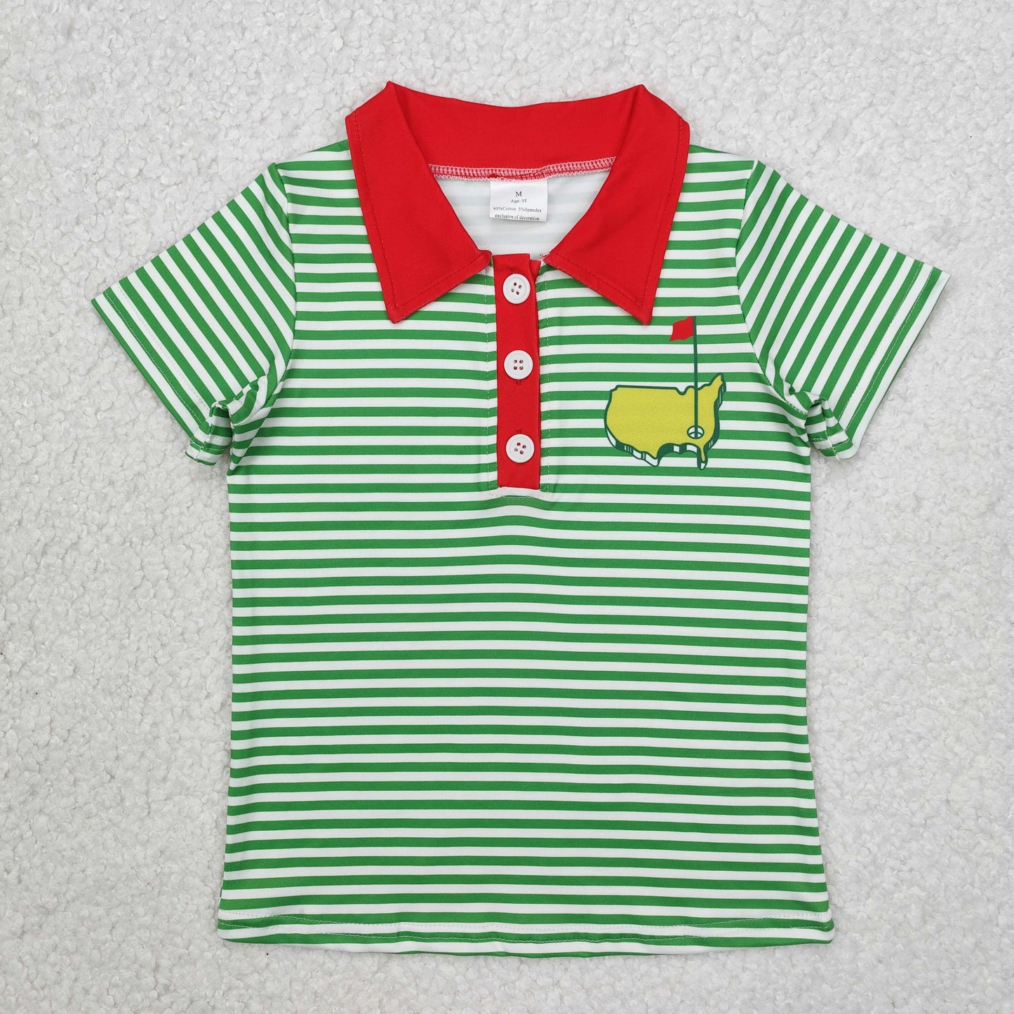 RTS NO MOQ(In Stock) Red flag map golf course green striped short-sleeved top