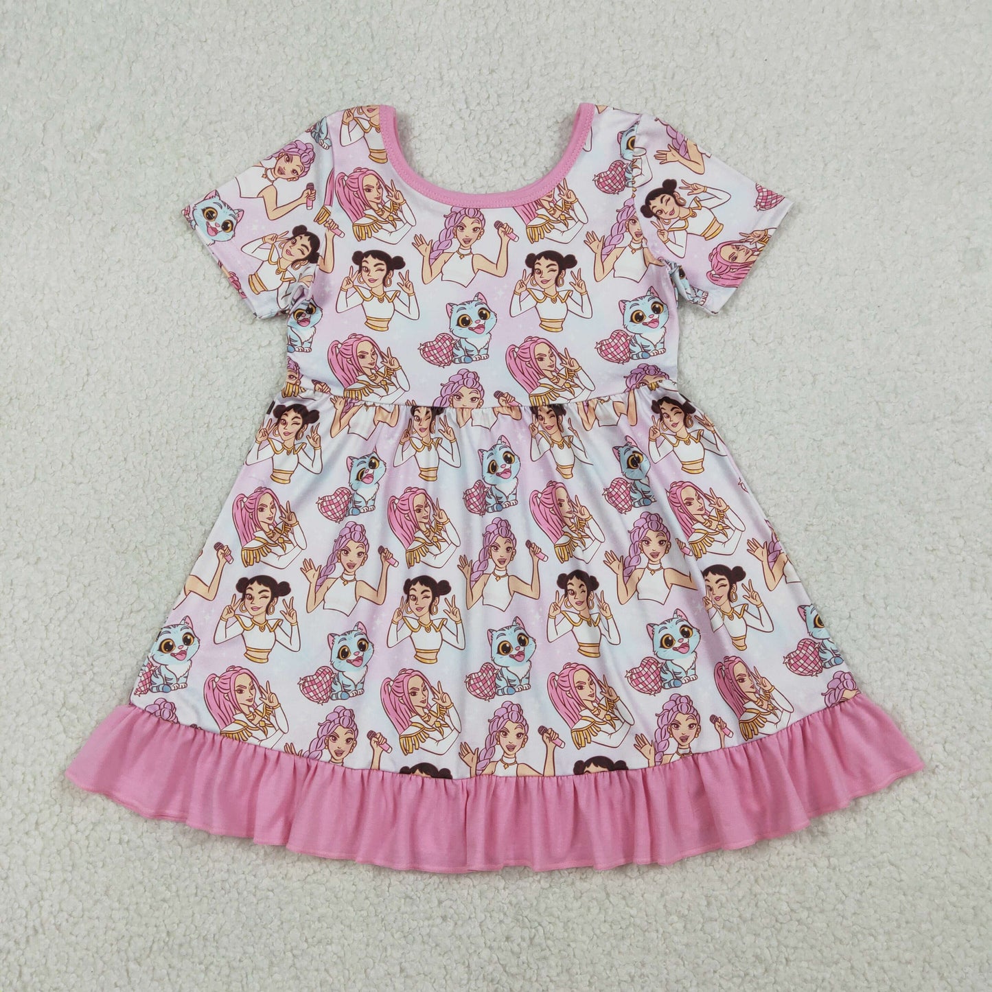 12/18m-14/16t RTS NO MOQ(In Stock) GSD3394 Kpop Heart-Shaped Disco Pink Lace Short-Sleeve Dress