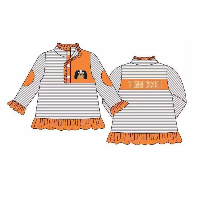 custom moq 3 eta 6-8weeks Floppy-eared dog orange lace cuffs black and white striped button-down pullover