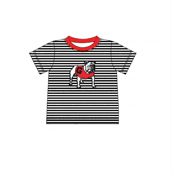 Deadline September 20 custom no moq eta 6-8weeks Black and white striped short-sleeved shirt with pug pattern