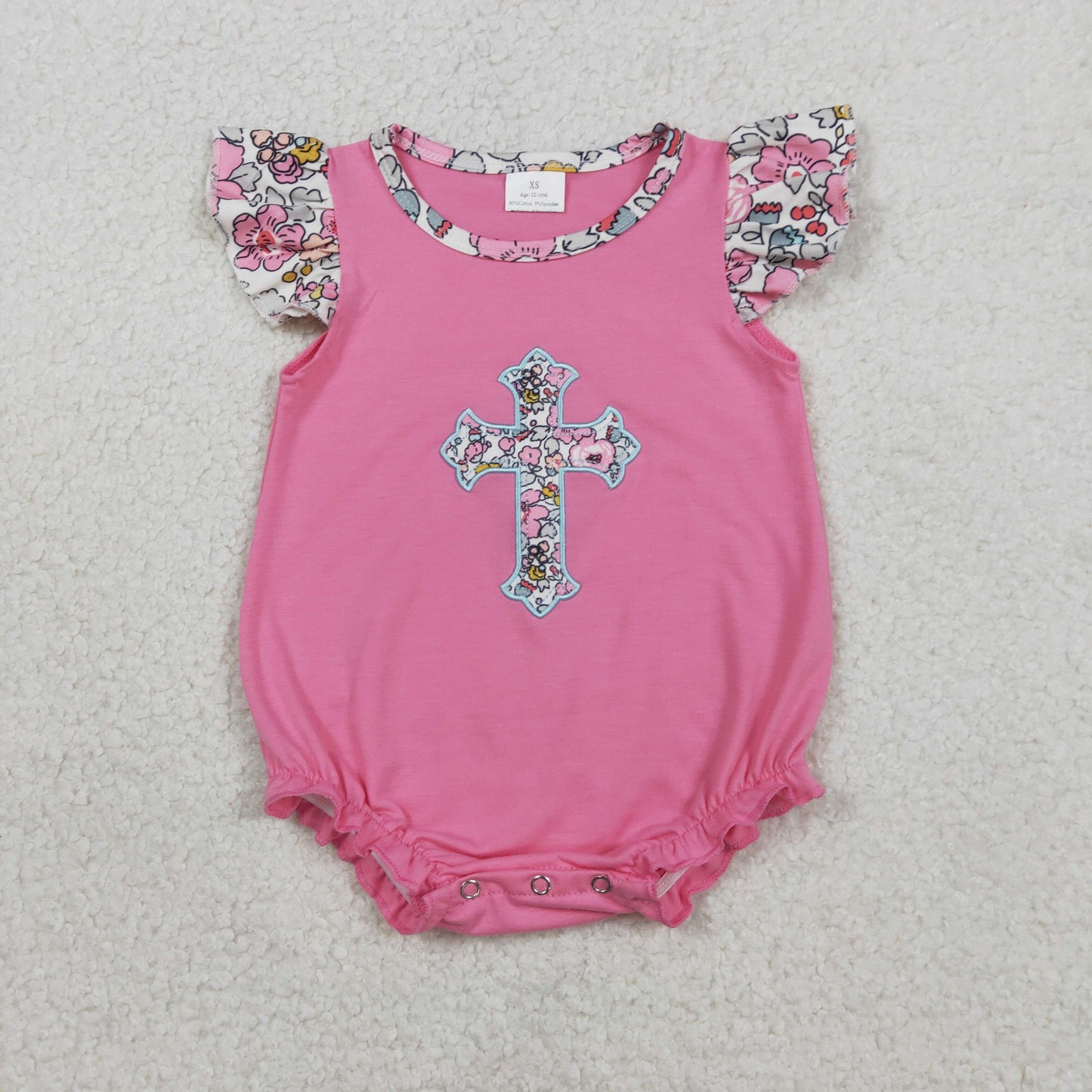 RTS NO MOQ(In Stock ) SR3845 Embroidered Floral Cross Pink Vest Jumpsuit