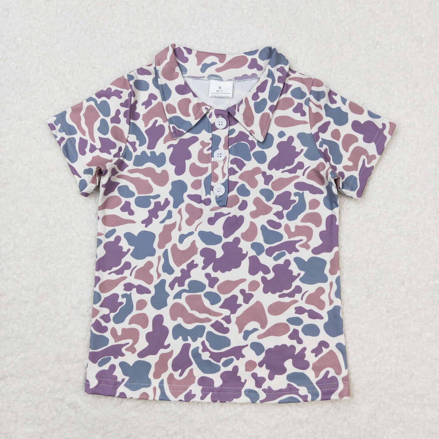 RTS NO MOQ(In Stock) BT0641 Brown-green camouflage light-colored short-sleeved top