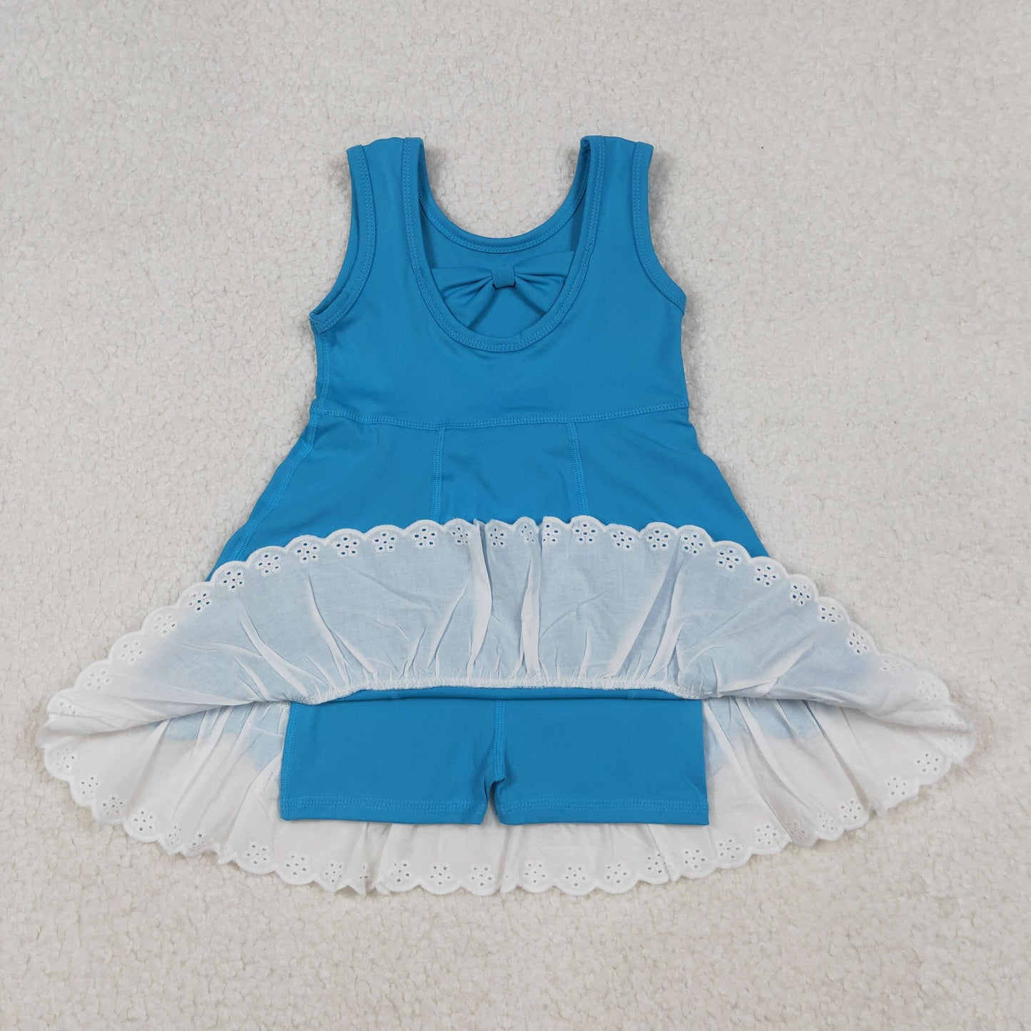 RTS NO MOQ(In Stock) GSD2680 Lace Solid Blue Yoga Sleeveless Dress
