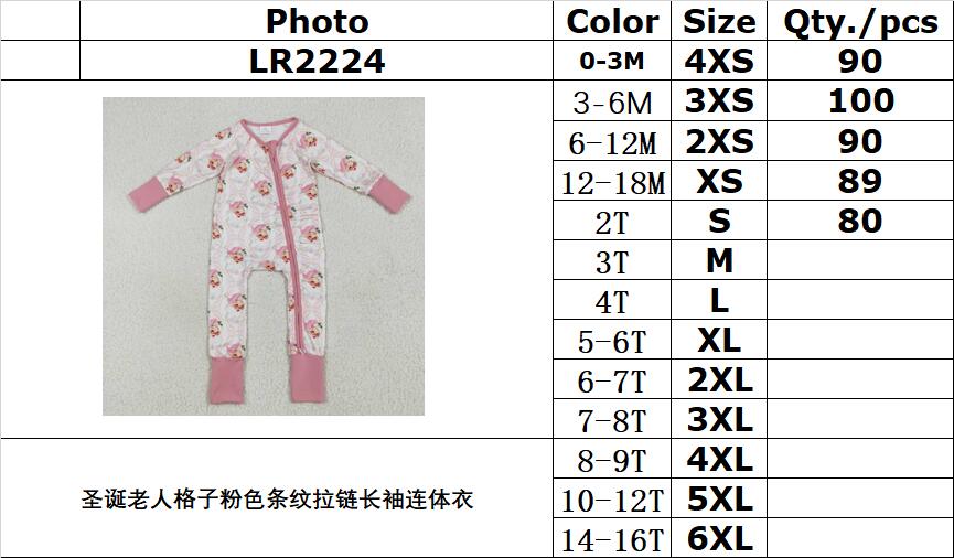 RTS NO MOQ LR2224 Santa Claus plaid pink stripe zipper long-sleeved bodysuit