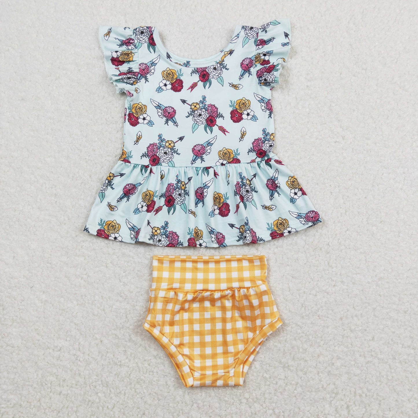 GBO0281 Flower arrow lace flying sleeves orange plaid briefs suit