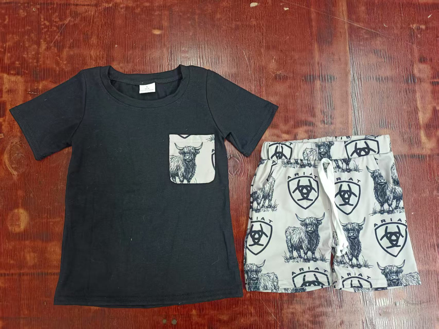 Custom moq 3 eta 6-7weeks baby boys clothes black short sleeve shorts sets