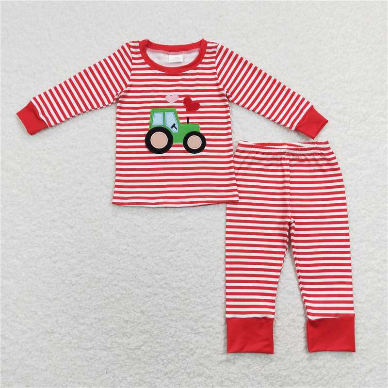 RTS NO MOQ(In Stock) Baby Boys Valentine embroidery love Pocket Top Pants Outfits Sets