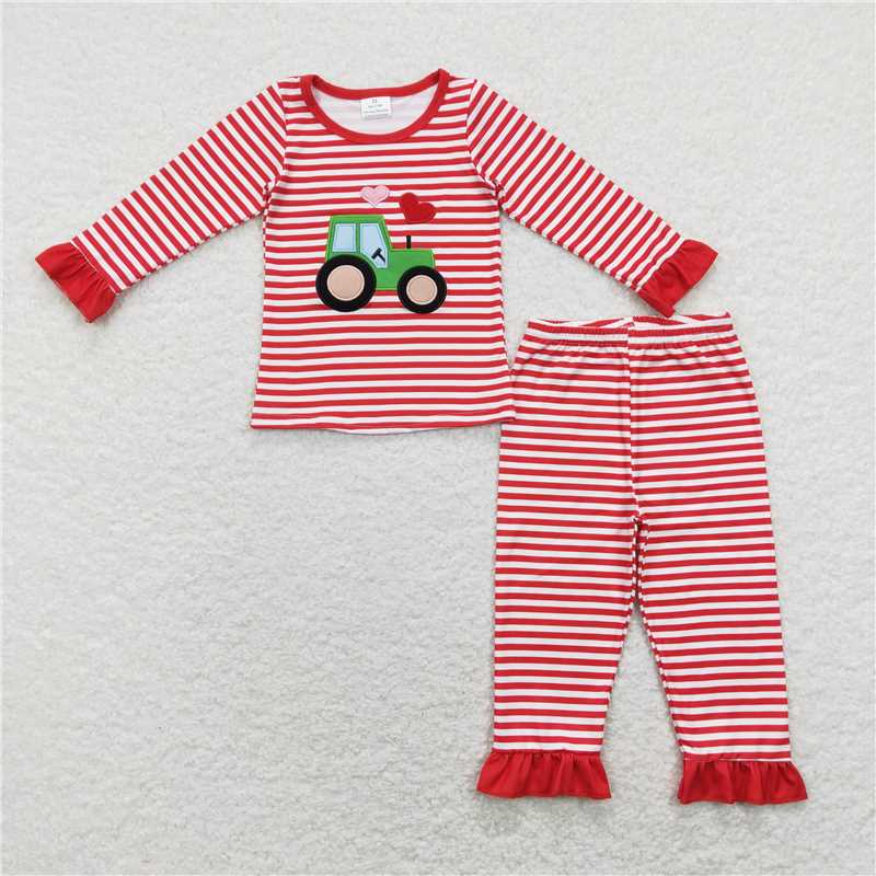 RTS NO MOQ(In Stock) GLP1077 Baby girl Toddler valentine embroidery love Shirts plaid Pants Clothes Sets
