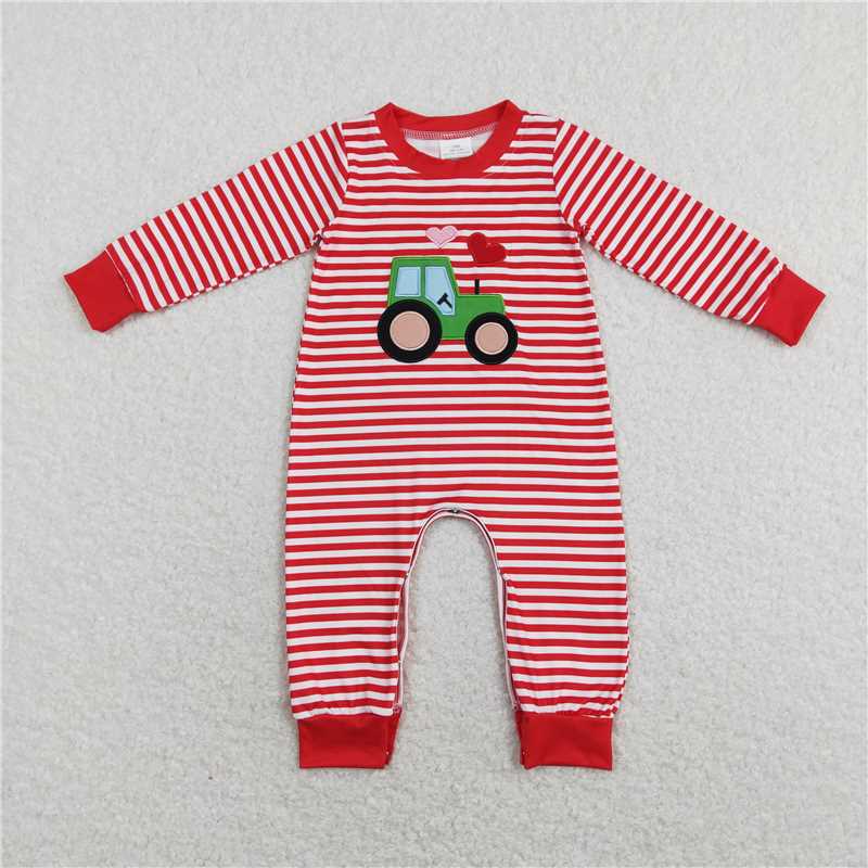 RTS NO MOQ(In Stock) LR0846 Baby boy clothes Valentine long-sleeved bodysuit with embroidered love
