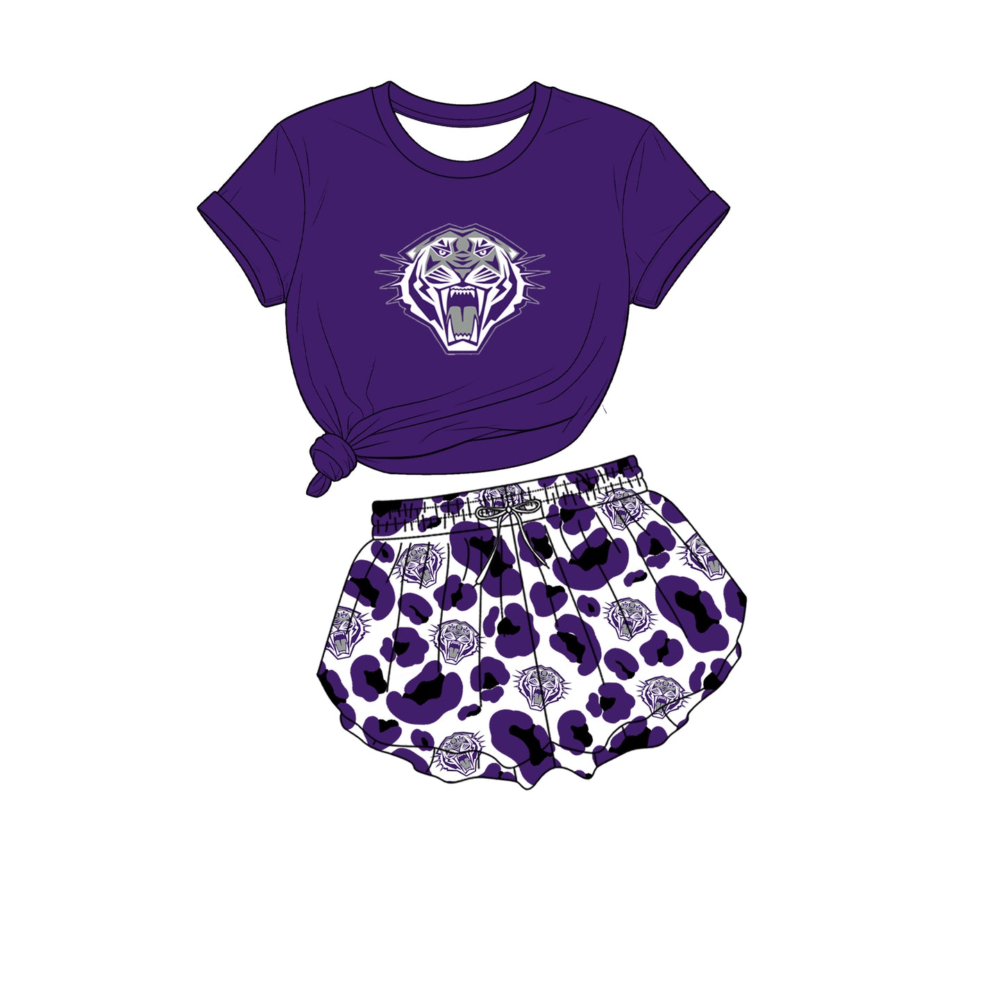 custom moq 5 mix size XY071608 Baby Girls Short Sleeve Crew Neck Top Leopard Print Yoga Shorts Team Outfit Set