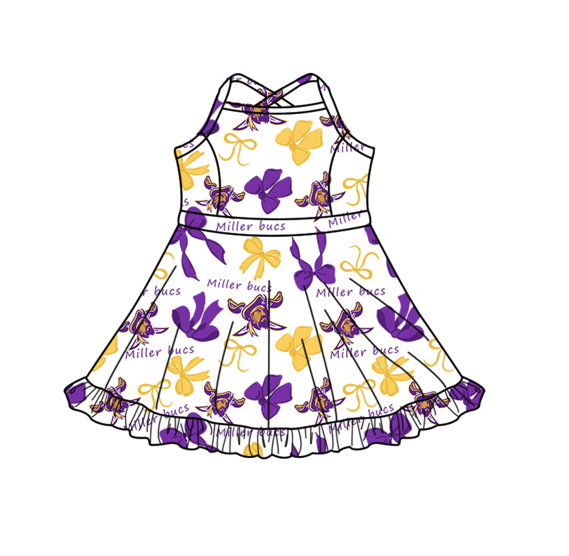 custom moq 5 mix size XY070108 Baby Girls Bows Print Strap Knee Length Yoga Skort Dress Team Outfit