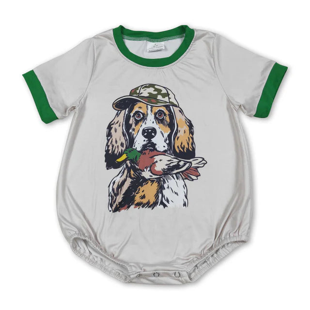 RTS NO MOQ Sibling Baby Boys Blue Short Sleeves Duck Dog Rompers