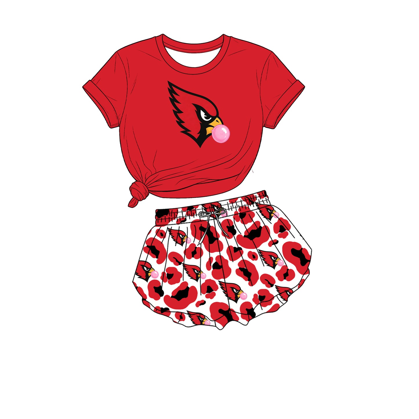 custom moq 5 mix size XY071708 Baby Girls Solid Color Short Sleeve Crew Neck Top Leopard Print Shorts Team Outfit Set